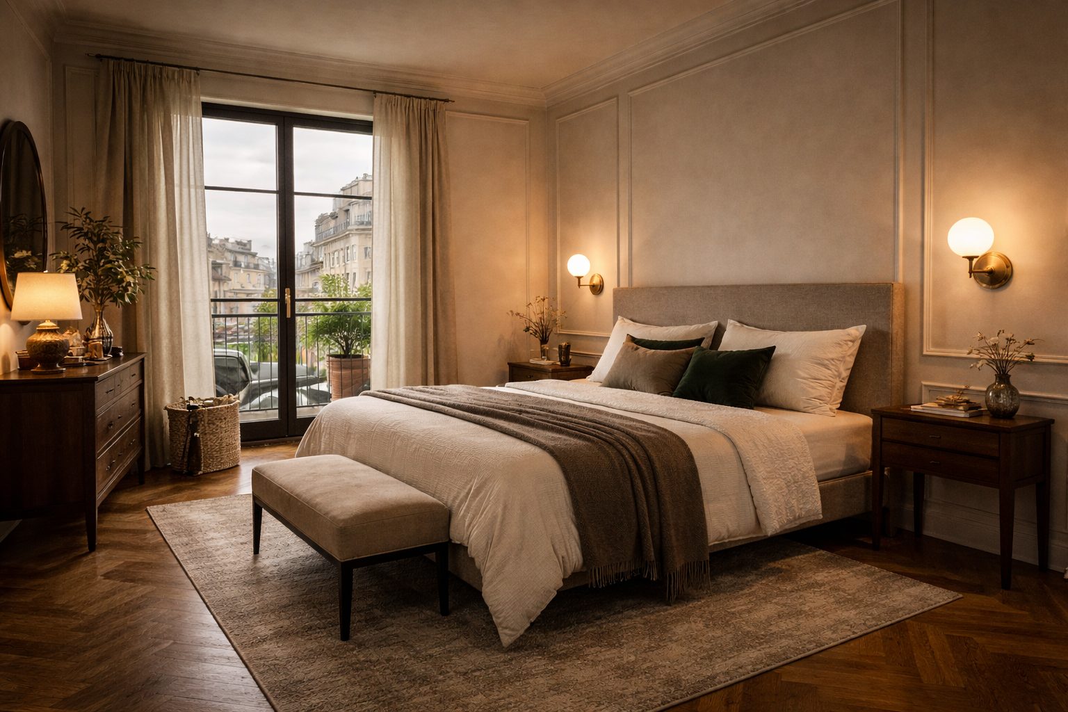 Classic bedroom in warm light