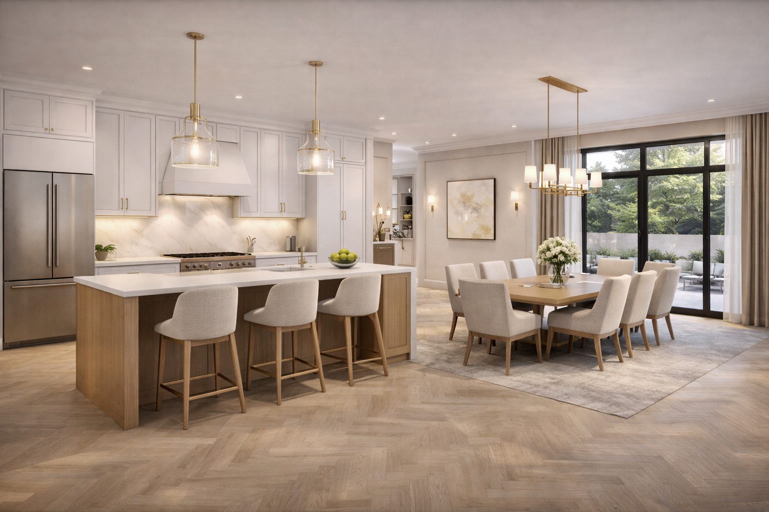 Open kitchen and dining area