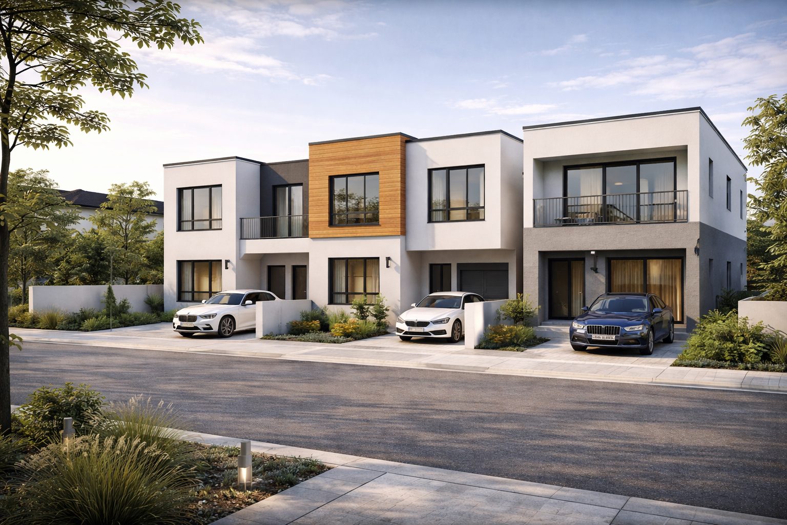 Semi-detached houses, street front